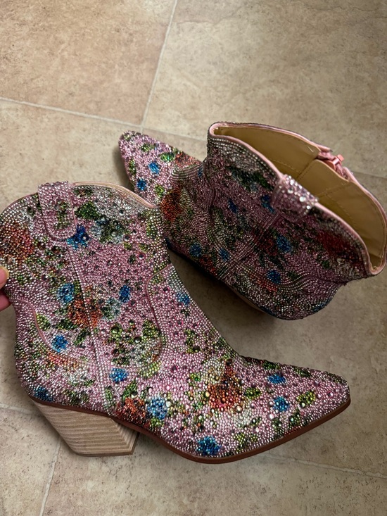 Betsey Johnson Shoes - Betsey Johnson Pink Floral Crystal Western Booties Sz: 9.5 M